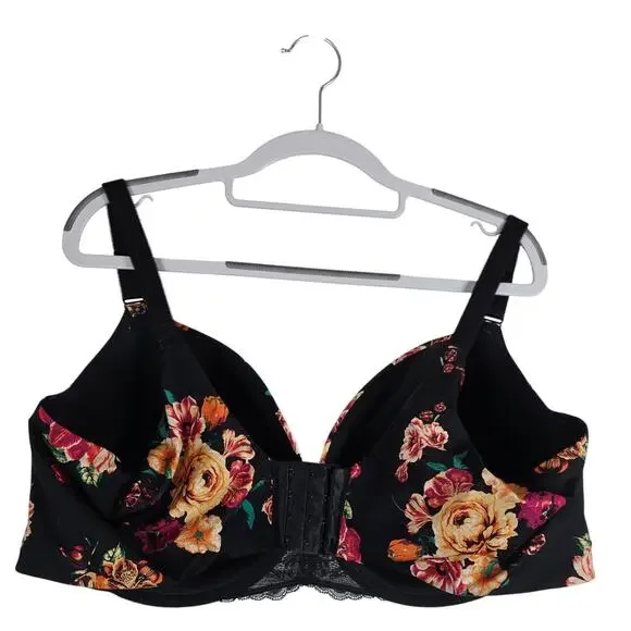 Torrid Curve 360 Back Smoothing Push-Up Black Floral Women's Bra 46DDD - Picture 2 of 5